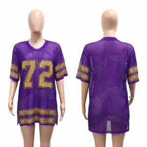 Vestido de camiseta de malla extragrande personalizado para mujer 2026 con número personalizado de pedrería, manga corta, estilo deportivo y urbano, tipo túnica. - Product Image 2