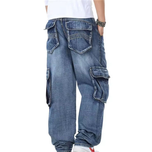 Jean pour homme coupe droite en molleton à séchage rapide, poids moyen, style streetwear, design personnalisé, jambe évasée tendance - Product Image 4