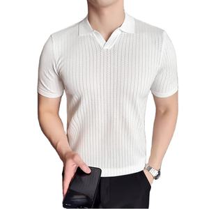 เสื้อโปโลถักแขนสั้นสไตล์ฤดูร้อนเสื้อยืดคอวีแนวธุรกิจลำลองสำหรับผู้ชายเสื้อโปโลอเนกประสงค์ทุกวัน - Product Image 2