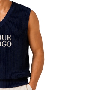 Gilet en tricot bleu marine pour homme, col en V, sans manches, pull léger et doux, décontracté, mode, logo personnalisé, fabricant OEM - Product Image 4
