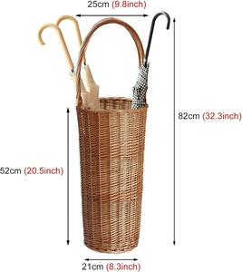 Support de parapluie en rotin tissé à la main avec poignée |   Grand panier d'entrée en osier |   Décoration de couloir de style rustique et campagnard - Product Image 4