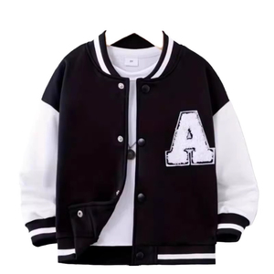เสื้อแจ็คเก็ตวาร์ซิตี้ AL SWANS INTERNATIONAL รุ่น Unisex สีดำขาวตัดกัน สไตล์ Lettermen Preppy ทรงปกติ กันลม คอตั้ง - Product Image 1