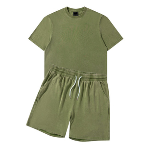 Unisex Cotton Jogger Suit Solid Pattern 2-Piece <b>Set</b> Sun Fade Printed Shorts & Sleeved Shorts Casual Summer Style for Men - Product Image 4