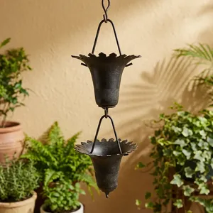 Ornement de jardin suspendu en métal, forme irrégulière, finition peinte, pour gouttière extérieure, chaîne de pluie - Product Image 3