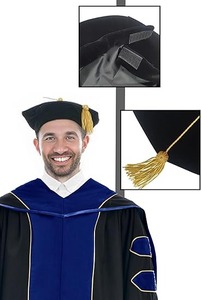 Túnica de Graduación de Lujo para Doctorado, Capucha y Birrete de 8 Lados con Ribete Dorado, Conjunto de Regalia Doctoral - Product Image 3