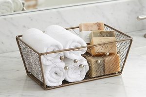 Artisanal Vintage Metal <b>Wire</b> <b>Storage</b> <b>Basket</b> Rectangle With Handles Multi-Purpose Neatening Organizer Stylish Home Accent - Product Image 6