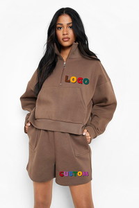 Trending Custom Female 2 Piece <b>Lounge</b> Wear Casual Sweatsuit Set Tracksuit Womens Sweatshirt and <b>Shorts</b> Set - Product Image 1