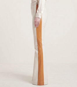 Pantalones de cuero para mujer al por mayor, pantalones de cuero de pierna ancha con cintura ajustable para mujer, pantalones de cuero acampanados para niñas, de primera calidad - Product Image 3