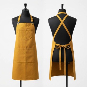 Delantal de Chef Premium de 300 GSM, Delantal de Lona de Poliéster/Algodón con Tirantes Cruzados Ajustables, Color Amarillo Mostaza, Personalizado para Restaurante o Bar - Product Image 1