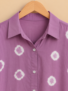 Blusa de manga larga con estampado de lunares morados para mujer, con espalda fruncida y mangas abullonadas, camisa informal con cuello tipo camisa - Product Image 4