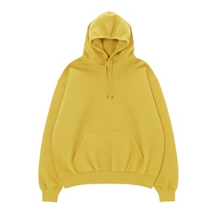 Sudadera con Capucha Extra Grande para Hombre, Tejida, 100% Algodón, Anti-Pilling, Color Amarillo Sólido, Diseño Casual con Bolsillos, Manga Regular - Product Image 5