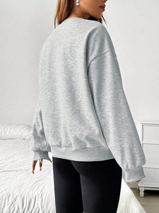 Sudadera informal de manga larga holgada de color liso para mujer, talla grande - Product Image 3
