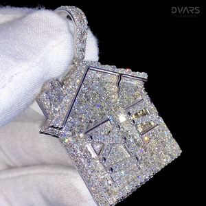 Colgante de Plata 925 con Diseño Único Personalizado de Casa Hip Hop, con Diamantes Baguette y Redondos, para Hombre - Product Image 4