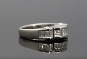 Geometric Diamond Eternity Band <b>Ring</b> Rhodium Plated 925 Silver Unisex Wedding Classic Style Channel Setting <b>Emerald</b> Cut - Product Image 3
