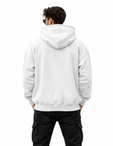 Sweat à capuche unisexe blanc uni, effet vieilli, zippé, coupe oversize, style vintage, déchiré, en molleton, streetwear, avec poches - Product Image 5