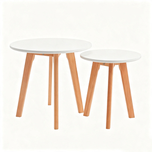 Modern Round <b>Nesting</b> <b>Coffee</b> <b>Table</b> <b>Set</b> MDF Paper Top with Wood Effect Metal Legs Living Room Furniture - Product Image 1