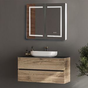 LED Bathroom Wall Cabinet Modern White Double Door <b>Mirror</b> Cabinet Rectangle Frame <b>Smart</b> <b>Mirror</b> Hanging for Bath Room - Product Image 6