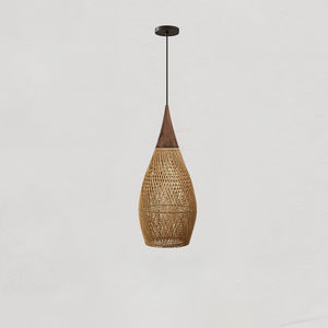 Handwoven Natural <b>Rattan</b> <b>Pendant</b> Light Fixture Teardrop Wood Top Hanging Lamp Vintage Farmhouse Indoor Ceiling Chandelier Sale - Product Image 1