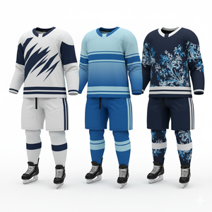 Ensemble d'uniformes de hockey sur glace personnalisés pour adultes, légers, à manches courtes, de haute qualité, avec nom d'équipe, dernière arrivée, en polyester - Product Image 1