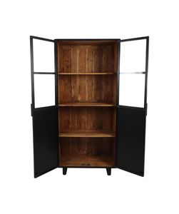 Armario de Madera de Estilo Industrial Moderno con Puertas de Vidrio, 2 Estantes, Mueble de Almacenamiento para Dormitorio - Product Image 4