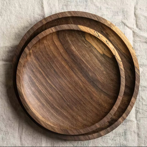 Acacia Wood Plate Divided Plate for Adults <b>Dinner</b> Wood Plates Round Wooden <b>Tray</b> Food Platters for home use - Product Image 1