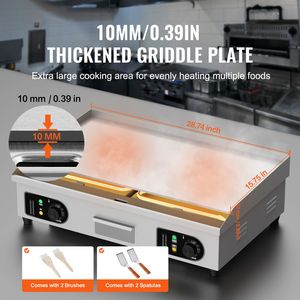 Commercial 2800W Electric <b>Griddle</b> Stainless Steel Countertop <b>Flat</b> <b>Top</b> Grill Adjustable Temp Electric Grills Electric <b>Griddles</b> - Product Image 3
