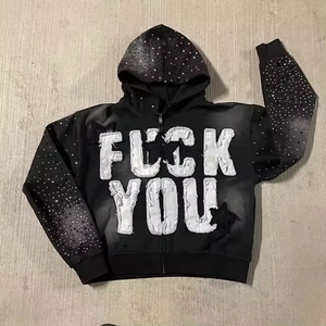 Sudadera con capucha y cremallera para hombre, de felpa gruesa, estilo francés, con bordado y efecto desgastado, personalizada por fabricante - Product Image 5