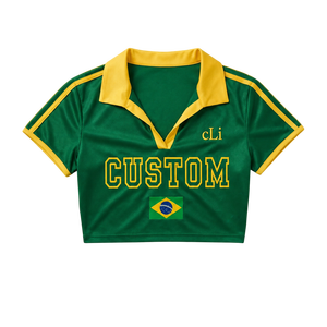 Camiseta de Fútbol de Manga Corta con Cuello Verde y Amarillo, Top Corto Tipo Polo Personalizado, Camiseta Deportiva de Verano para Mujer, Estilo Retro Y2K - Product Image 1