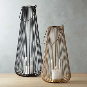 Portavelas de Pilar negro y dorado, farol para decoración del hogar, linternas de Metal, artesanías de Metal, decoración de jardín de Navidad, juego de portavelas - Product Image 1