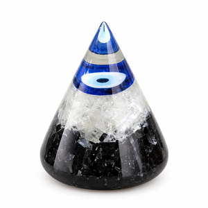 Pyramide d'orgonite Œil bleu, cône de sélénite et tourmaline noire, triangle – Fournisseur en gros - Product Image 1