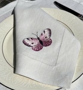 Custom Square Embroidered Purple Butterfly <b>Cloth</b> Napkin Reusable Washable Hemstitch <b>Linen</b> Dinner Napkins Wedding Holidays - Product Image 3