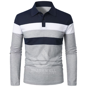Custom Men's Long Sleeve Color Block Striped for <b>Shirt</b> 100% Cotton Anti-Wrinkle Breathable Knitted Casual Front Logo Golf Team - Product Image 4