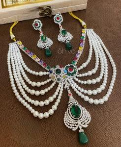 Ensemble collier et boucles d'oreilles en moissanite double plaqué argent de qualité supérieure, séduisant, pour femmes, pour les occasions de mariage - Product Image 2