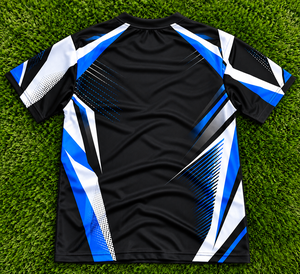 T-shirt de sport pour homme à sublimation, manches courtes, col rond, motif géométrique, noir, rouge, blanc, grande taille, 100 % polyester, coupe classique - Product Image 2