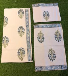 100% Cotton Hand Block Print Waffle <b>Towel</b> Blue Aster Burst Floral Scroll Vine Leaf Border Jaipur <b>Bath</b> Hand <b>Towel</b> <b>Set</b> Bulk Export - Product Image 1