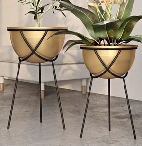 Factory Direct Modern Black Metal Eco-Friendly Durable <b>Plant</b> <b>Stand</b> Set 2 Pieces White Top Bottom Display Table Flower Pot Holder - Product Image 3