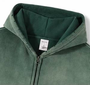 Sudadera con Capucha y Cremallera Extra Grande para Hombre, Color Verde Sólido, Teñida, 100% Algodón, Felpa Francesa, Ropa Casual de Otoño - Product Image 5