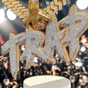 Collar con Inicial Personalizada para Hombre, Plata de Ley 925, Chapado en Oro Rosa, con Diamantes de Moissanita, Colgante Grande, Estilo Hip Hop, para Fiesta - Product Image 4