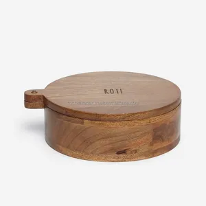 Kotak CHAPATI kayu buatan tangan bentuk bulat, kotak kayu akasia bentuk bulat kotak CHAPATI untuk RUMAH & HOTEL