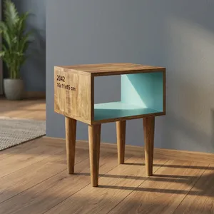 Mesa de Noche Rústica de Madera con Estante Abierto y Patas Altas Cónicas para Dormitorio - Product Image 6