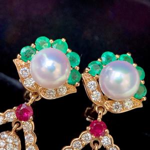 925 Sterling Silver <b>Fine</b> <b>Dangle</b> <b>Earrings</b> Full Diamond Shop Inlaid Clover Versatile 11-12mm Front Flawless Natural Pearl - Product Image 3