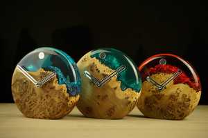 Handmade Burl Wood <b>Clock</b> Modern Epoxy Resin Desk Decor - Product Image 5