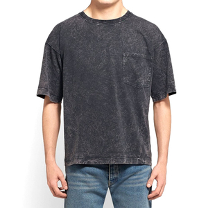 T-shirt pour homme tendance, effet délavé - 100% coton tricoté respirant, manches courtes, coupe ample, écologique, séchage rapide - Product Image 1