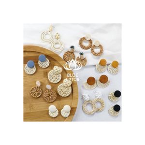 Boucles d'oreilles en rotin écologiques, très demandées |   Bijoux en paille tressée 100% naturelle en vrac - Product Image 1