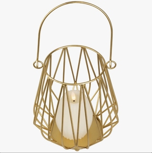 Modern Gold Metal Wire Candle <b>Lantern</b> - Geometric <b>Hurricane</b> Candlestick Holder with Handle for Table Centerpiece Home Decor - Product Image 2