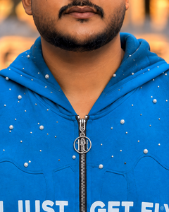Rexfit Men's Blue <b>Zip</b>-Up <b>Hoodie</b> With Screen Print And Front <b>Pocket</b> Streetwear Style Oversized Fit pearl style Acid Washed <b>Hoodie</b> - Product Image 5