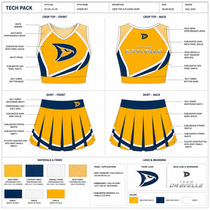 Uniforme de Animadora Personalizado al por Mayor, Conjunto de Ropa Deportiva en Amarillo Azafrán y Azul Petrol, Ropa de Equipo - Product Image 6
