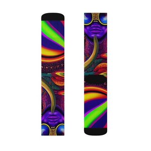 Chaussettes de sport colorées à motifs psychédéliques, impression par transfert thermique, respirantes, séchage rapide, chaussettes d'été pour adultes en polyester/nylon - Product Image 4