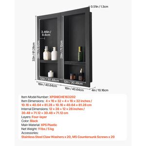 Étagère mobile moderne de 4 pouces d'épaisseur, niche de douche encastrée de 16 x 32 pouces avec mur encastré pour le rangement du savon et du shampoing, lot de 2 - Product Image 4