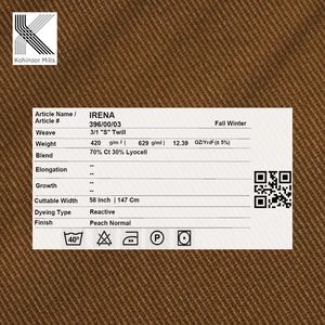 Tela de Sarga 3/1 de 420 g/m², 70% Algodón, 30% Lyocell, Transpirable, Teñido Liso, para Confección de Pantalones y Chaquetas para Hombre, Venta al Por Mayor - Product Image 4